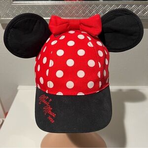Walt Disney World Minnie Mouse Polka Dot Youth Baseball Cap Hat Ears Bow Red EUC